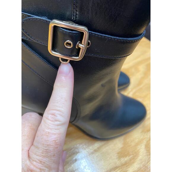 Coach Heeled Ankle Boots Women's 6 Black Leather Block Heel Pointed Toe S25 - Picture 7 of 9